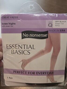 *SALE*Vintage No Nonsense Knee Highs Off Black Size Q Sheer Toe Nylon USA 1 Pair